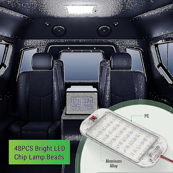 Led indvendigt lys 10w 48 Led Universal Bright indvendigt lys med tænd/sluk-knap til 12v-85v bil varevogn lastbil  loftlampe 2stk