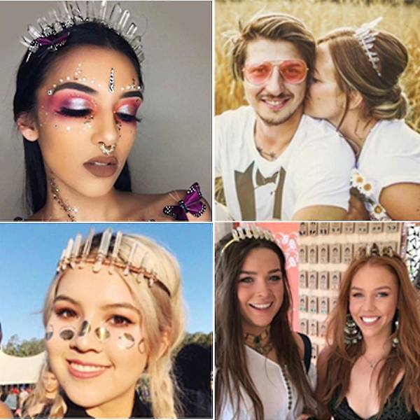 Rå Krystal Tiara Krone Hovedbånd, Sort Kvarts Rhinestone Måne