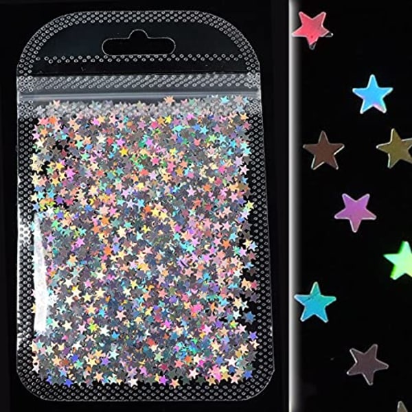 12 färger Holografiskt nagelglitter Sequins Färgglada stjärnor Konfetter Laserglitter Nagelkonst Flake 3D Manikyr Dekaler Nageltillbehör