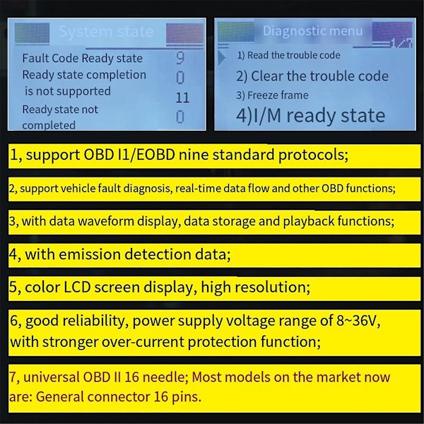 V100 Bildiagnostiske værktøjer Digitalt display scanner Universal Obd2 kode læser tændingstester test