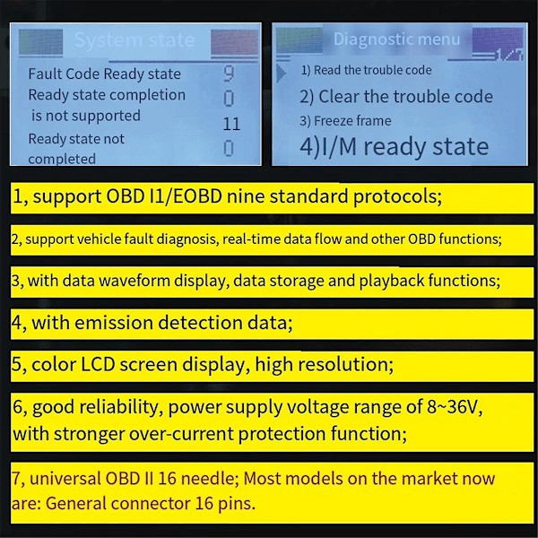 V100 Bildiagnostiske verktøy Digitalt display skanner Universal Obd2 kodereader Tenningstester Test