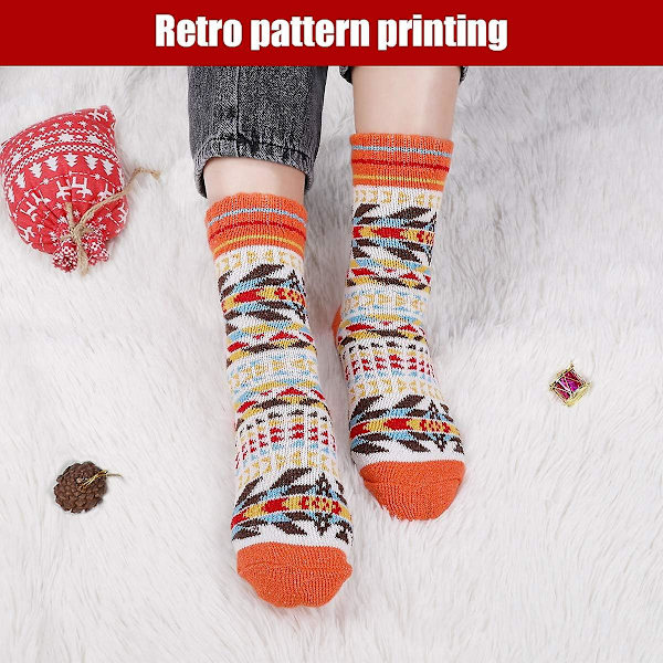 Retro-stil snöflingemönster 5 par varma stickade damstrumpor