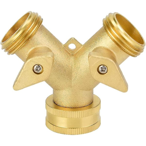 Dobbelt Udgang Ventil Slange Connector Adapter Messing Bold Have Blomst Græs Plæne Vanding Udstyr (1 stk, Guld) -z