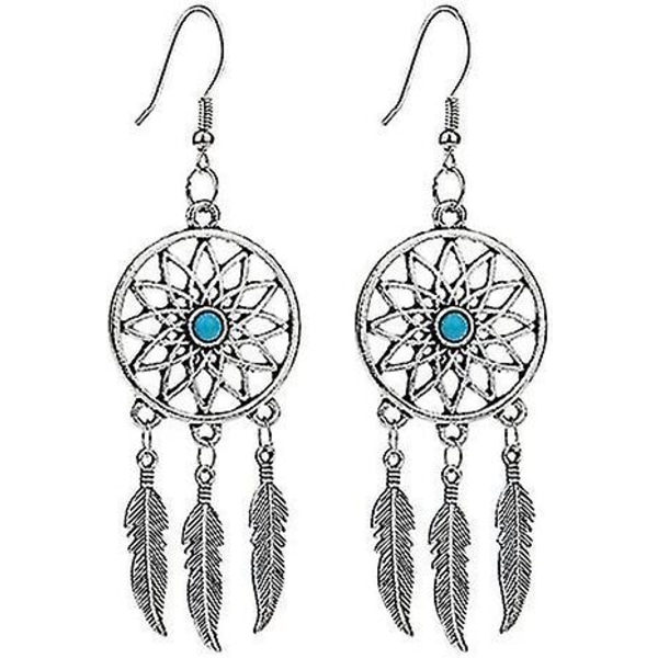 Øreringe til kvinder Vintage belagt Dream Catcher Drop Øreringe Turkis Sliver Stud Øreringe