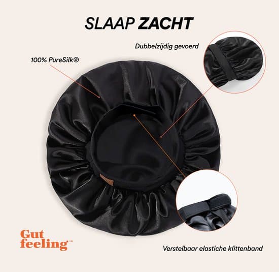 Justerbar satin-bonnet med dubbelt foder och elastiskt kardborreband, nattmössa för lockar, flätor och afrohår, svart