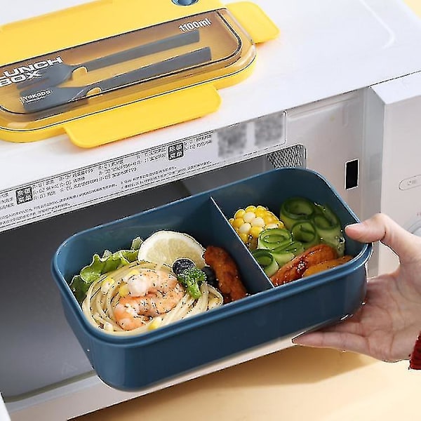 Plastdelad lunchlåda mikrovågsugn med bestick (1,1l grön)