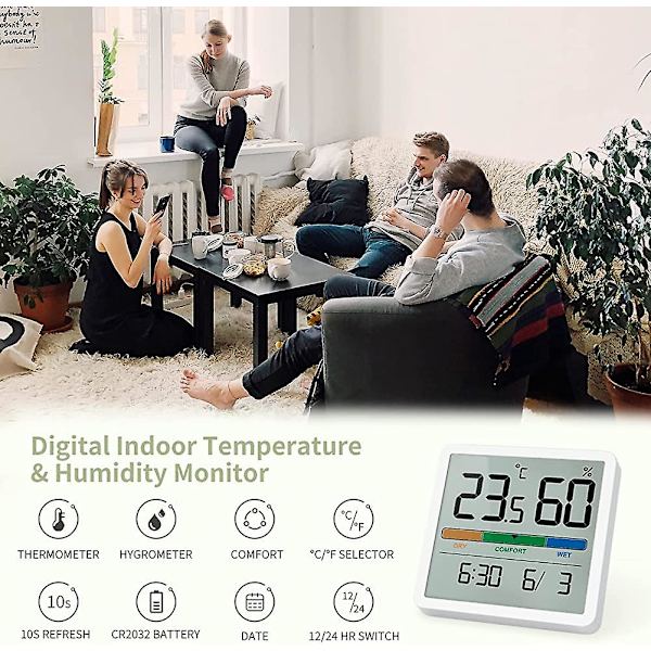 Hygrometer inomhus termometer, skrivbords digital termometer med Acsergery temperatur present