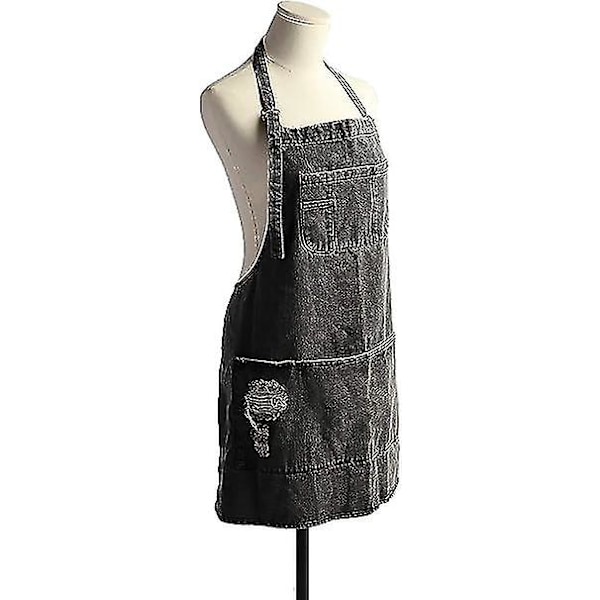 Denimförkläde, Unisex Justerbart Haklappsförkläde Med Ficka För Matlagning Kök Svart