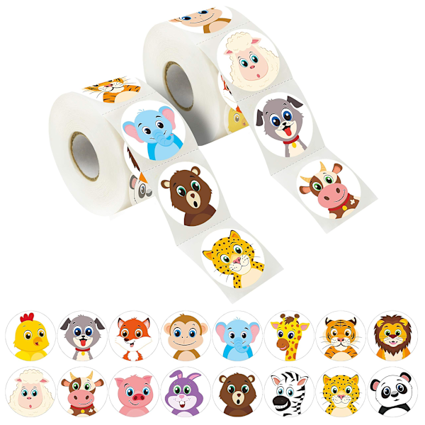 4pcs Adorable Round Land Animal Stickers In 16 Designs With Perforated Line Expanded Version (each M