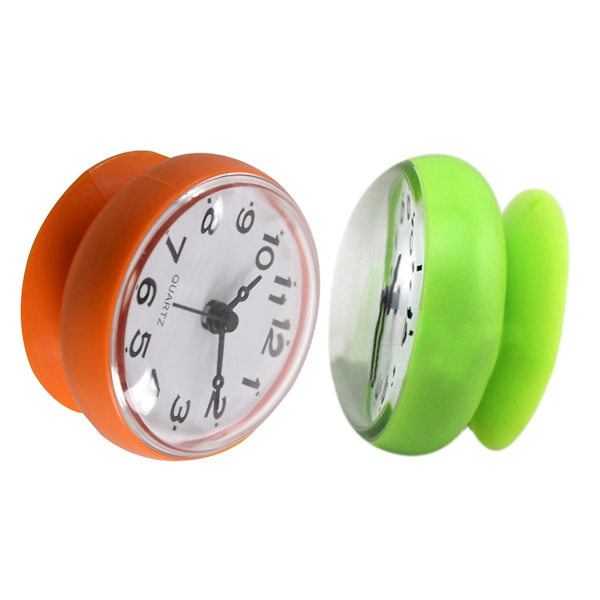 2x 7cm Vattentät Kök Badrum Dusch Klocka Sugkopp Sugvägg Orange & Grön