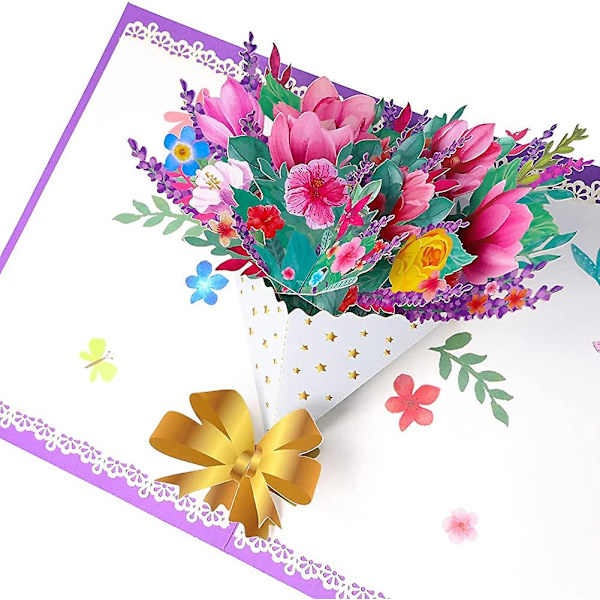 3D Pop Up Blomsterbuket Hilsenkort -acsergery Blankt Kort, Jubilæum, Valentinsgave