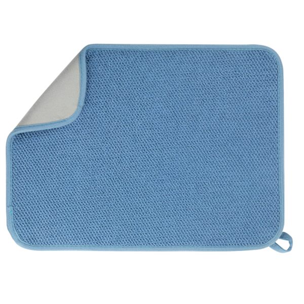 Mikrokuitukuivausmatto, erittäin imukykyinen keittiön astiankuivausalusta, kääntöpuoli työtasolle, 12*16 tuumaa sininen