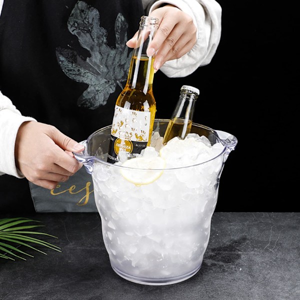 4 liters plast champagnebøtte kjøler, tykke klare drikkekar med håndtak, tykk vinkjølerbøtte for bar, hjem, fester