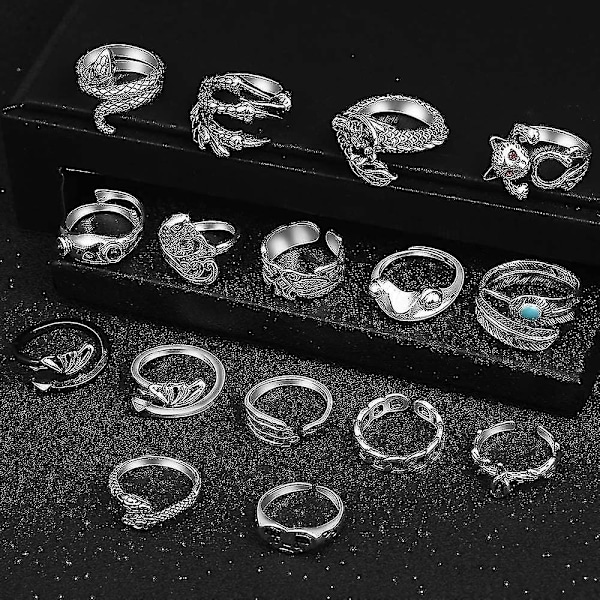 Öppna ringar set knogstackring ormring boho fingerring för kvinnor män flickor