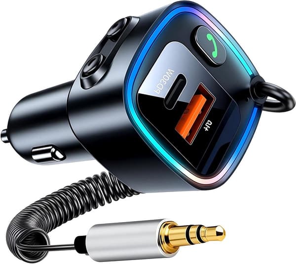 Bluetooth 5.4 -autoadapter, 3,5 mm AUX ja 42 W PD QC -pikalataus, handsfree-vastaanotin älypuhelimille ja autoille, musta