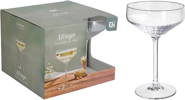 Martiniglas set om 4, 300 ml klara coupe-cocktailglas med ränder, diskmaskinssäkra glas för hembar och fest