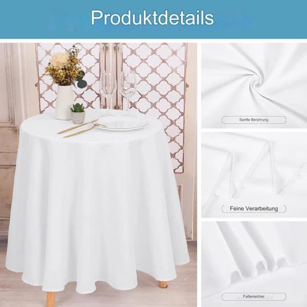 Rund dugsæt, vaskbar, rynke- og pletafvisende polyester til bryllupper, fester, begivenheder, hvid 213 cm, 3-pak