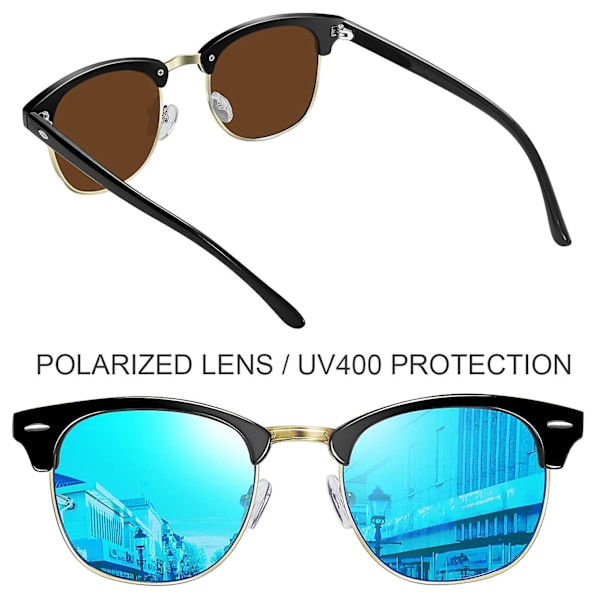 Semi-rammeløse polariserede solbriller til mænd - Uv400 beskyttelse Retro halvramme solbriller Unisex Polarize
