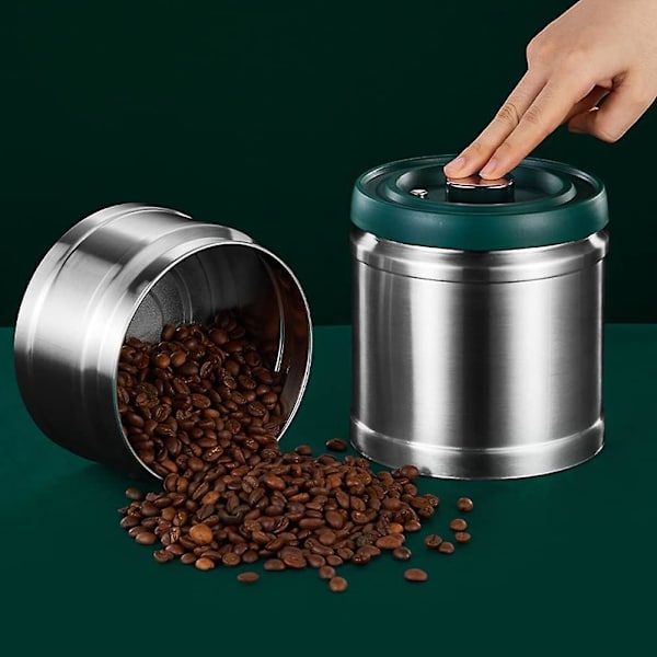 Lufttæt kaffedåse - 1,6 L beholder i rustfrit stål til kaffebønner