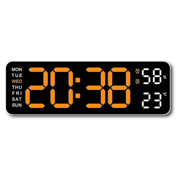 Large Digital Wall Clock Temperature and Humidity Weekday Electronic LED Desk Alarm Clock 12/24H