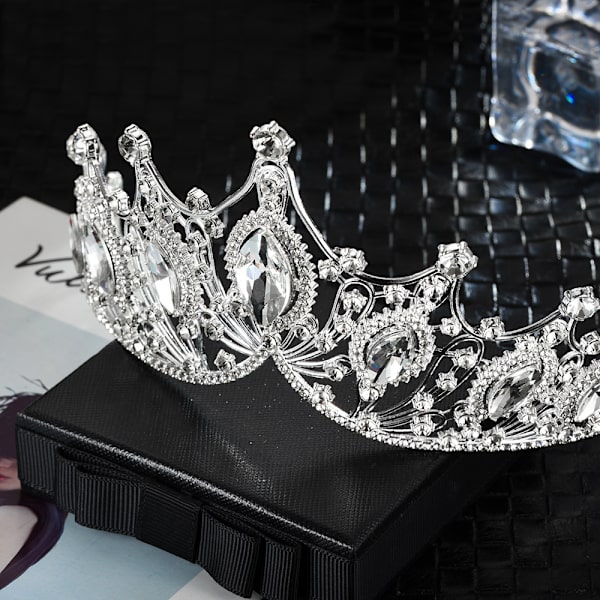 Barok Dronning Krone, Sliver Bryllupskrone og Tiara til Brud Håndlavet Prinsesse Krystal Rhinestone Pandebånd Tiaraer til Kvinder