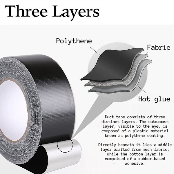Rull svart gaffateip, 48 mm x 45 m, kraftig gaffateip, kraftig klebende klutbånd, superklebende og vanntett gaffateip, teppebånd