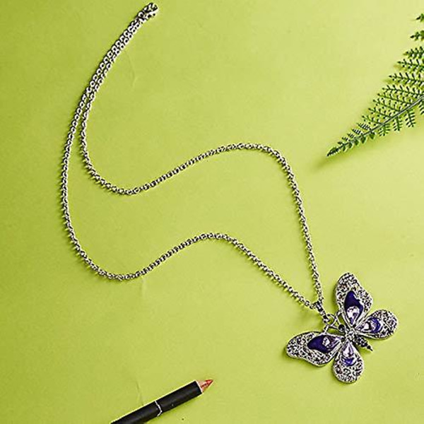 Smuk legering rhinestone sommerfugl lang halskæde mode emalje sommerfugl halskæde kvinde kvinde