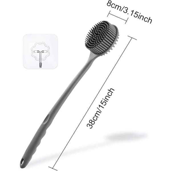 Long-handled silicone bath brush, non-slip shower brushes, back brush, shower scrub and back scrub