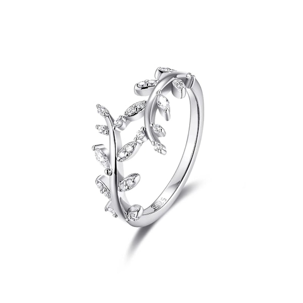 Bladringar Silver 925 Förgylld Damring Kubisk Zirkonia Bandring Olivgren Löftesring Blad Silverring