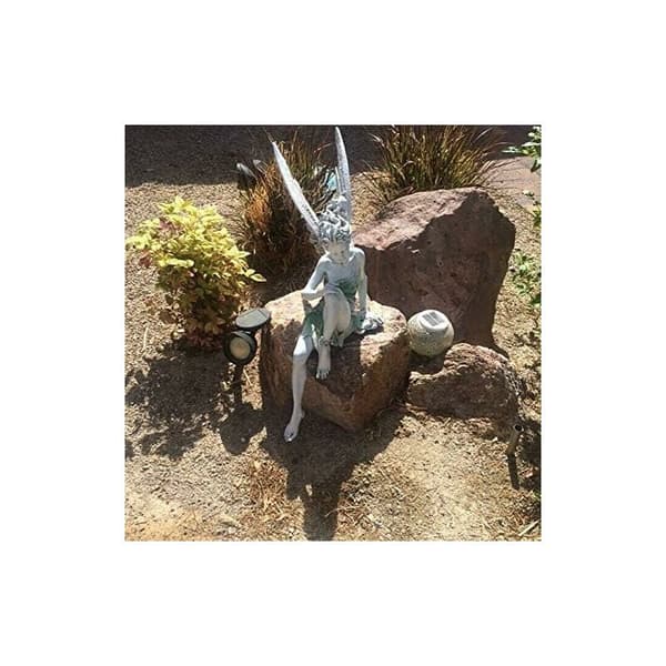 Sittende Fe Statue, Hagepynt i Resin, Hage Dekorasjon Perfekt Gave til Ferier/Bursdager（）