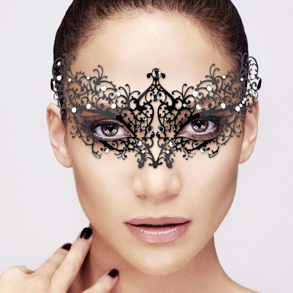 Maskeradmask för kvinnor Ultralätt metallmask Glansig metall Strass venetiansk vacker festkvällsbalmask.