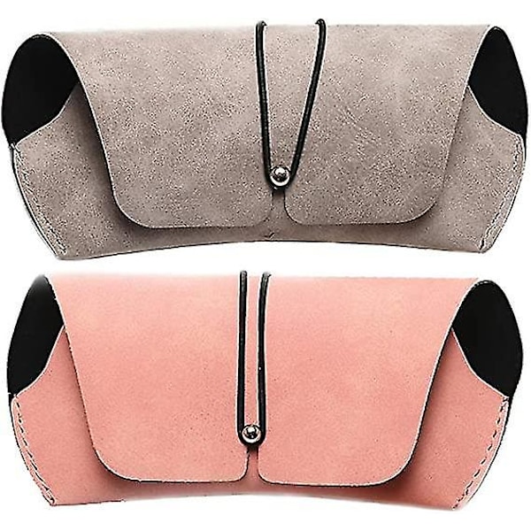 Briller Etui, Blød Bærbar Pu Læder Solbriller Etui Taske, Enkelt Briller Taske Til Mænd Kvinder(grå+pink)2stk