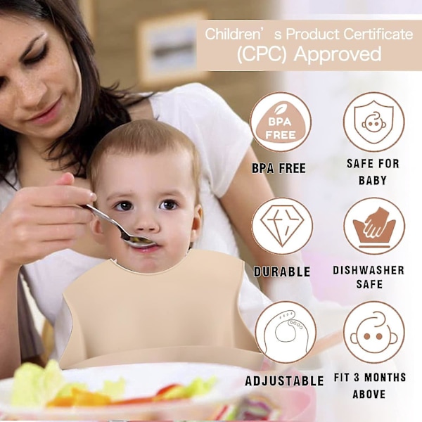 Baby Silikon, Bpa-fria Vattentäta Haklappar, Justerbara 2st (naturlig) Present