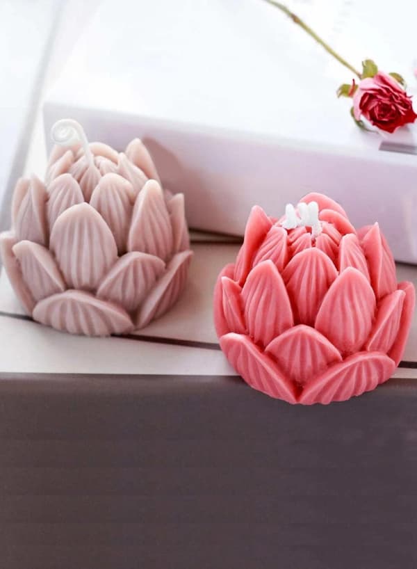 Lotusformad Silikonform - Gjut Egna Ljus - Form för Stearin Pink Rosa