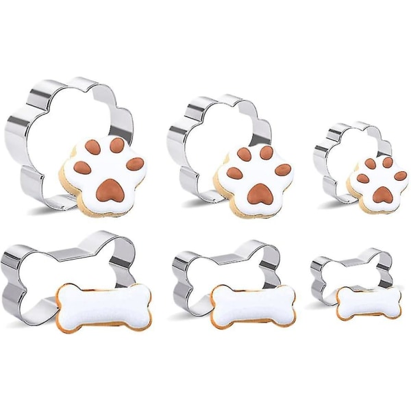 6 Piece Dog Cookie Cutter Set, Cartoon Dog Bone, Paw Print Animal Cookie Mould