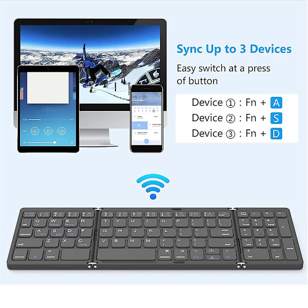 Hopfällbart, trådlöst USB-laddningsbart tangentbord för iOS, Android, Windows PC, bärbar dator, smartphone - grått