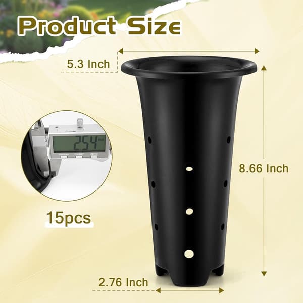Dype planteskolepotter, 8-pakning, 22 cm høye, solid plast med dreneringshull for frøplanter og dyp-rotfestede planter, svart