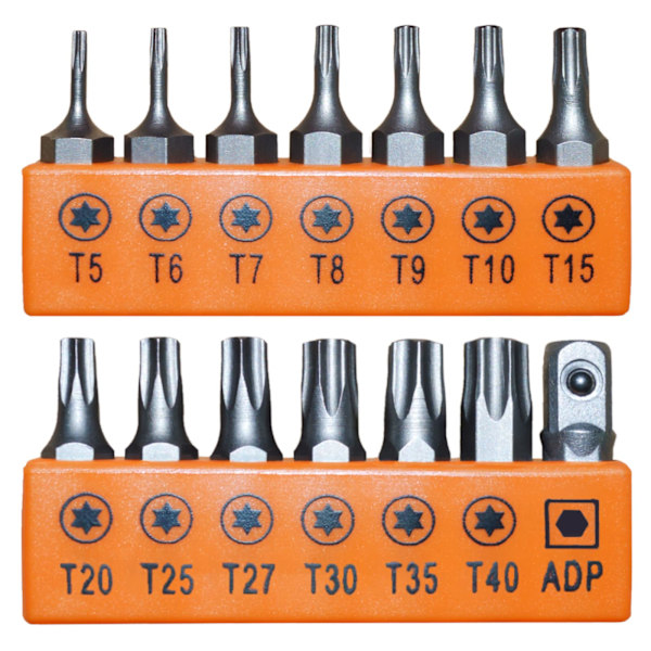 14-delt tamper-proof Torx-bitssett, S2-legeringsstål T5-T40 sikkerhets-tamper-resistent stjernbits. Gaver til menn