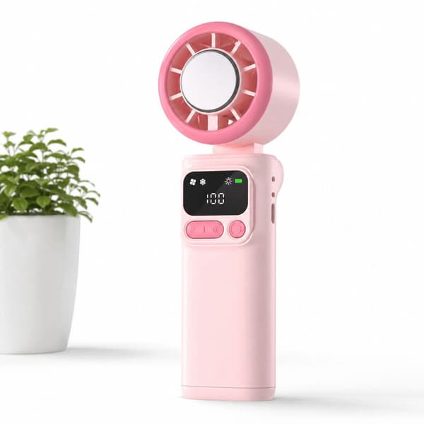 Sammenfoldelig halsventilator med iskøling, støjsvag USB genopladelig håndfri bladløs ventilator til studerende, rejser og udendørs, pink