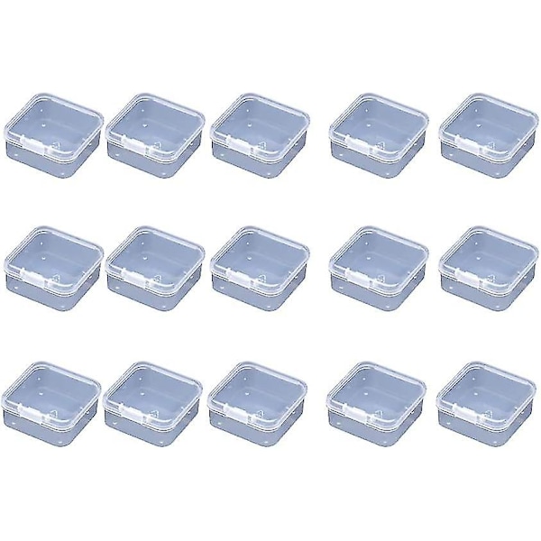 Transparent plast fyrkantig förvaringslåda med lock (6,4 x 6,4 cm) 15 stycken