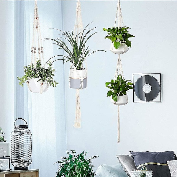 3-pack växtupphängare och 3 st krokar inomhus utomhus hängande växtkorg hängande planteringsställ blomkrukor för dekorationer växtupphängningsset, växtupphängning