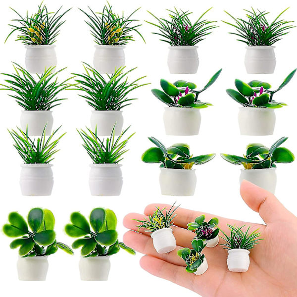 14 st/set Miniatyrväxter för dockhus Bonsai Växt 1:12 Mini Krukväxter Blommodell