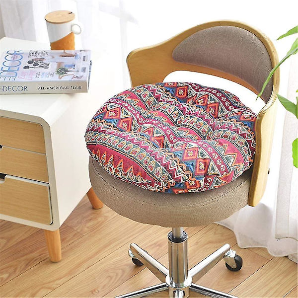 Hemfärgade runda sittdynor, 100 % bomull bekväma trädgårdsköksmatstolsdynor för dynor (40 * 40 cm, Boho)