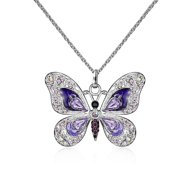 Smuk legering rhinestone sommerfugl lang halskæde mode emalje sommerfugl halskæde kvinde kvinde