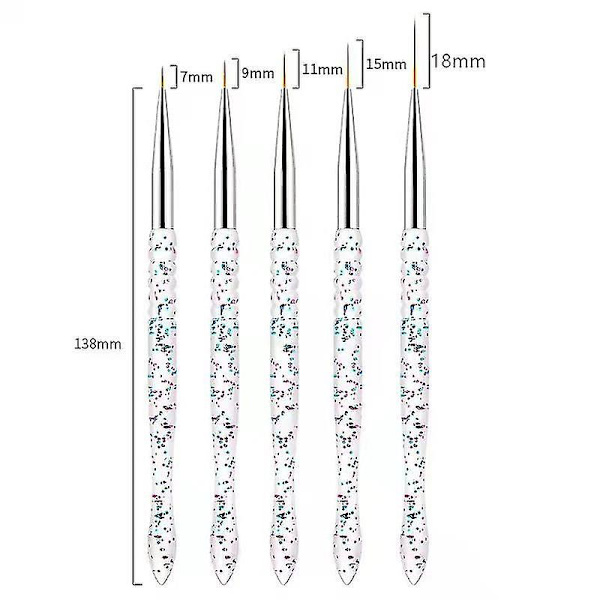 5 st 7/9/11/15/18 mm nagelborste set, akryl kristall borste nagelkonst nylon borsthuvud nagelverktyg