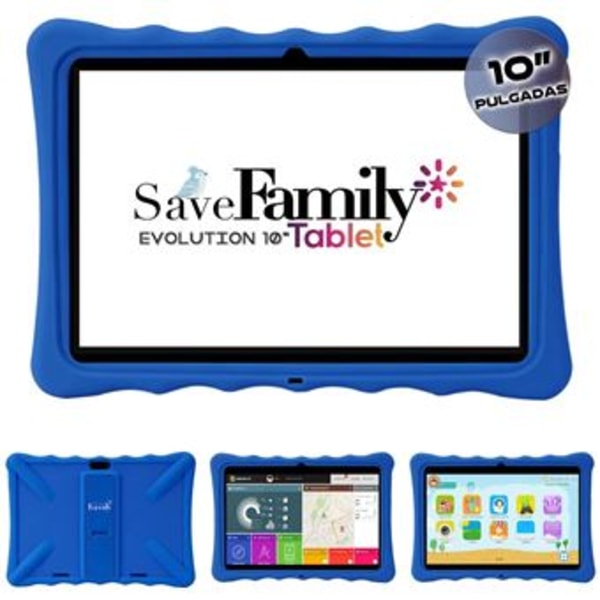 Kids Tablet SaveFamily 10"" Dubbel föräldrakontroll, undvik olämpligt  innehåll, antimobbning, +100 spel. Montessorimodul blå 17fd | Blå | Fyndiq