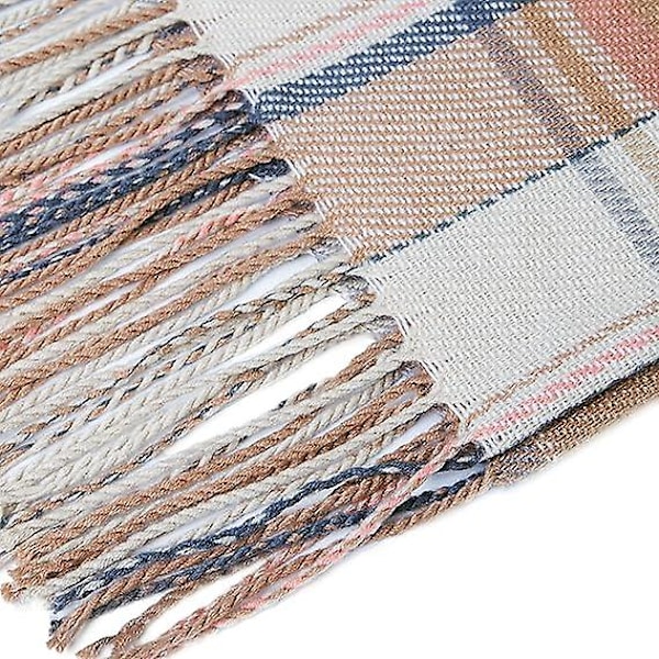 Mote-sjal og skjerf for damer, vinter-skjerf, pledd-skjerf for kvinner, tartan-skjerf, gaver til damer (beige+gul)