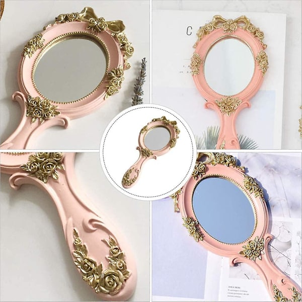Prinsessa kädessä pidettävä peili hartsi Vintage Vanity Meikkipeili Matkakosmetiikkapeilit Lapsen syntymäpäivälahja