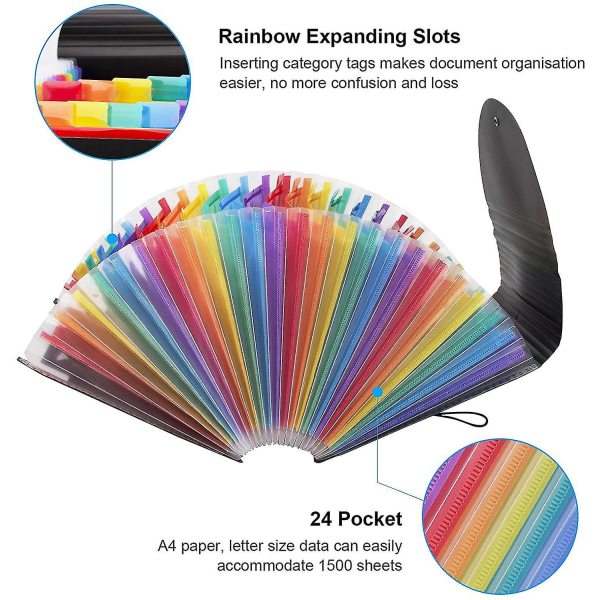 A4-dokumentmappe, 24 lommer, udvidelig harmonikamappe, plast