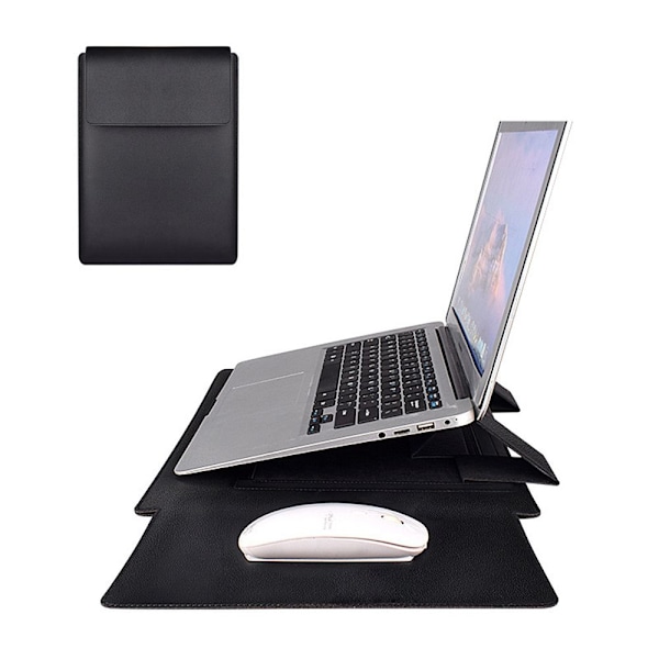 Laptopväska PU Läder Ultrabook Fodral Stöttåligt Skydd Svart Black 13-13.3 inches